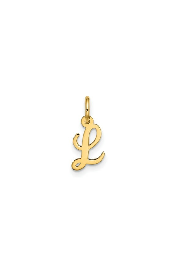 10k Yellow Gold Cursive Initial L Pendant for Women, Polished Script Letter Charm, Dainty Monogram Jewelry, Personalized Alphabet Necklace Accessory, Minimalist Identity Symbol