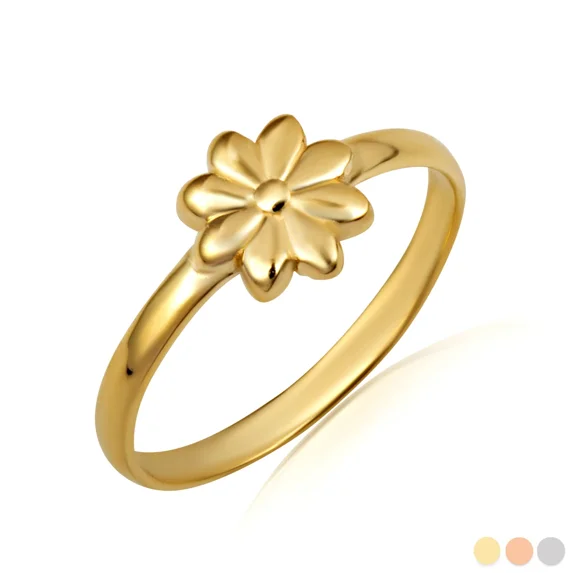 10k Yellow Gold Daisy Flower Ring (Size 4)