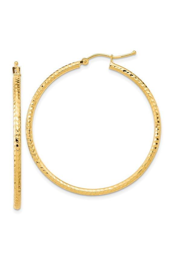 10k Yellow Gold Diamond Cut 2mm Round Shape Tube Hoop Earrings Fine Jewelry For Women Gifts For Her