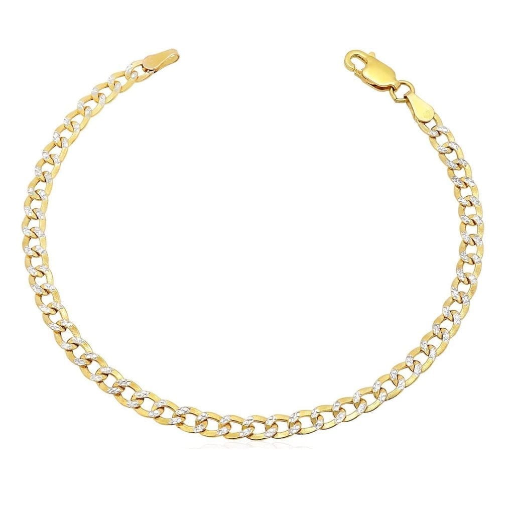 WJD EXCLUSIVES 10k Yellow Gold Diamond Cut 3.7mm Cuban Curb Chain Kid's Bracelet 7"