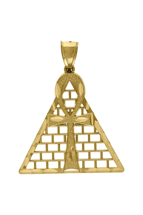 10k Yellow Gold Diamond-Cut Ankh Pyramid Religious Charm Pendant