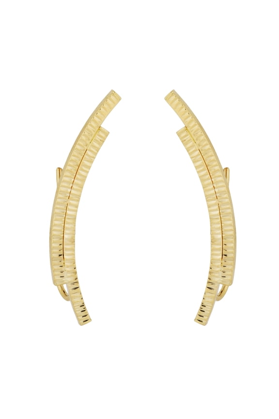 KoolJewelry 10k Yellow Gold Diamond-cut Double Curve Climber Earrings