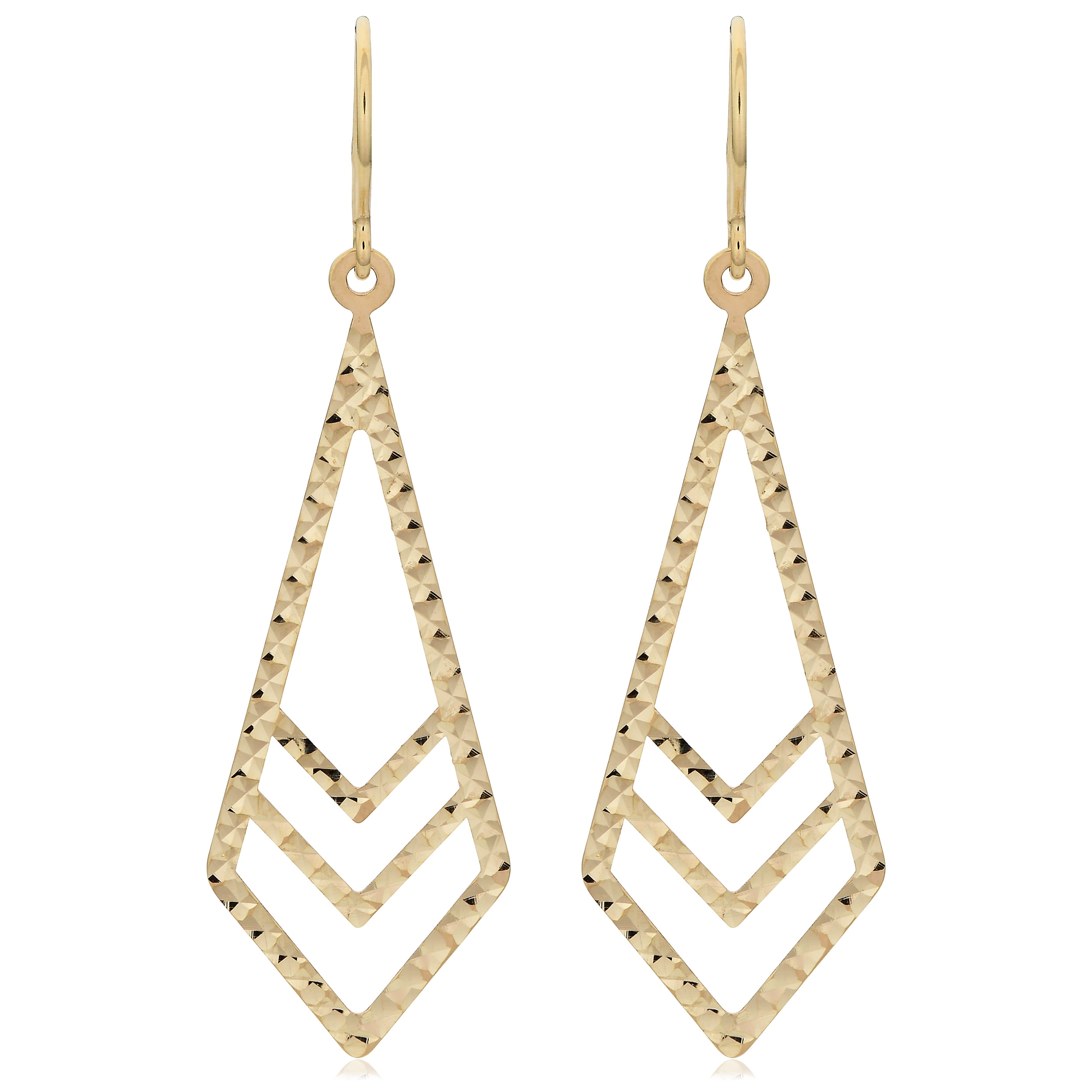 KoolJewelry 10k Yellow Gold Diamond-cut Finished Inverted Kite Style Dangle Earrings