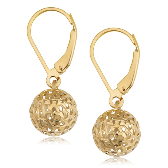 KoolJewelry 10k Yellow Gold Diamond-cut Pierced Ball Leverback Earrings