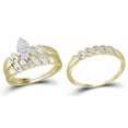 thumbnail image 1 of 10k Yellow Gold Diamond Marquise-shape Cluster Bridal Wedding Trio Mens Womens Ring Band Set, 1 of 4