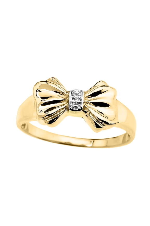 10k Yellow Gold Diamond Ribbon Bow Dainty Ring Size 4.5