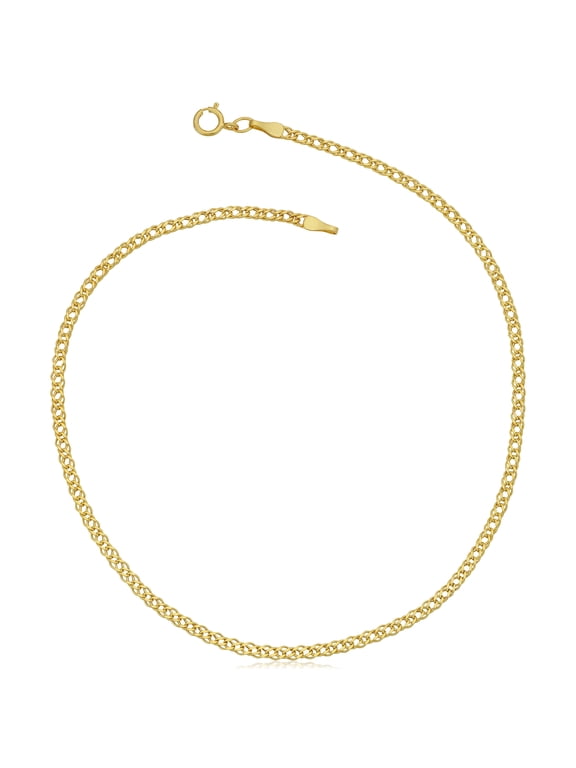 KoolJewelry 10k Yellow Gold Diamond Weave Curb Anklet (2 mm, 10 inch)