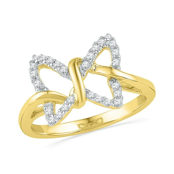 10k Yellow Gold Diamond Womens Butterfly Bug Fine Daily-wear Right-hand Ring 1/6 Cttw 101317