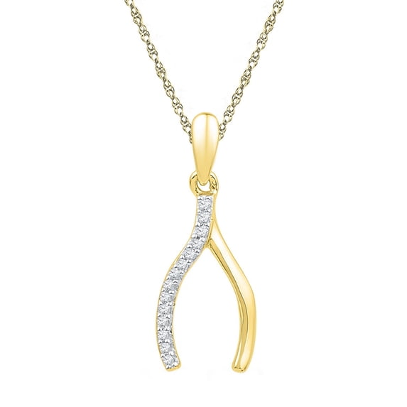 10k Yellow Gold Diamond Womens Wishbone Lucky Fine Prosperity Charm Pendant 1/20 Cttw