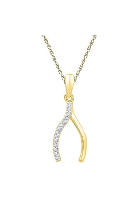10k Yellow Gold Diamond Womens Wishbone Lucky Prosperity Charm Pendant 1/20 Cttw