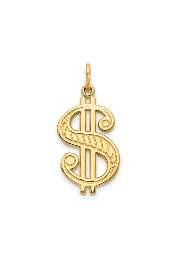 10k Yellow Gold Cut-Out Dollar Sign Pendant Charm, Polished Money Symbol Jewelry