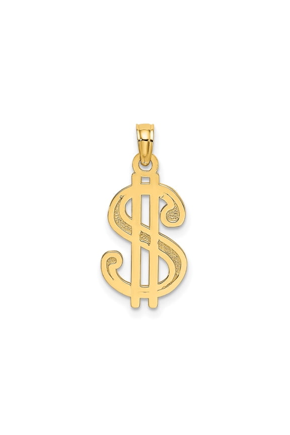 10k Yellow Gold Dollar Sign Pendant Charm with Openwork Textured Design for Men
