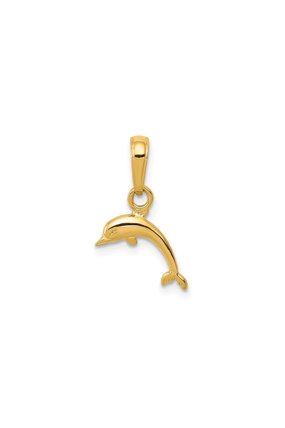 10k Yellow Gold Dolphin Pendant Necklace for Women or Unisex, Leaping Marine Animal Charm with Ocean Theme, Lightweight Beach-Inspired Jewelry for Everyday Wear