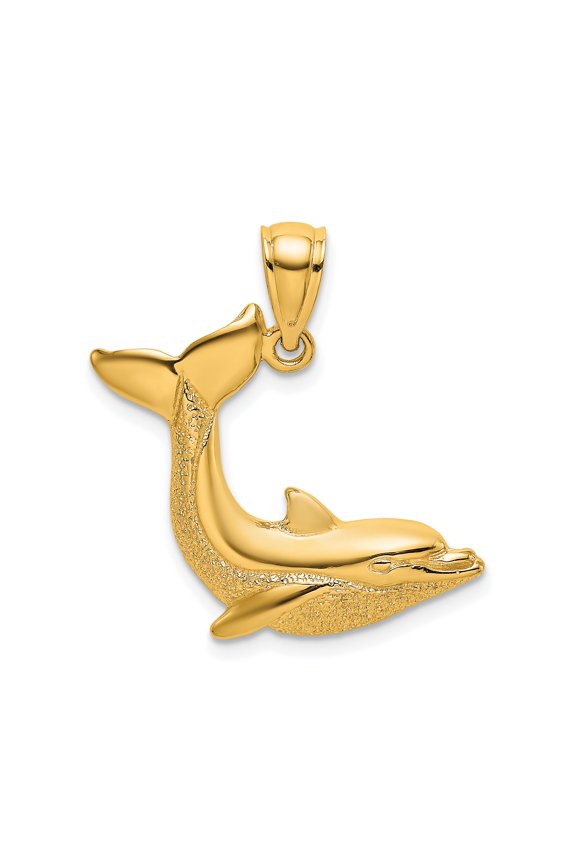 10k Yellow Gold Dolphin Pendant for Women or Unisex, Jumping Ocean Animal Design Symbolizing Freedom and Harmony, Marine Life Jewelry for Everyday or Beach Wear