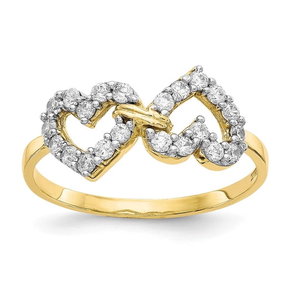 10k Yellow Gold Double Heart Cubic Zirconia Ring - Size 6.00