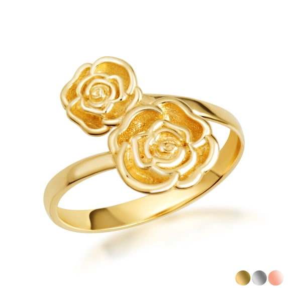 10k Yellow Gold Double Rose Flower Band Ring (Size 4)