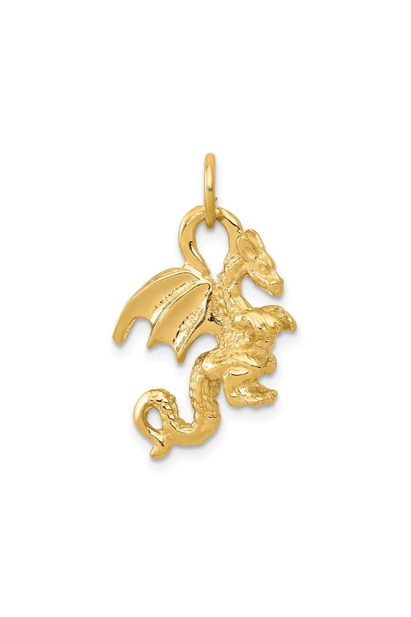 10k Yellow Gold Dragon Pendant for Men or Unisex, Mythical Creature Necklace Symbolizing Strength and Protection, Medieval Fantasy Jewelry for Cosplay and Mythology Fans