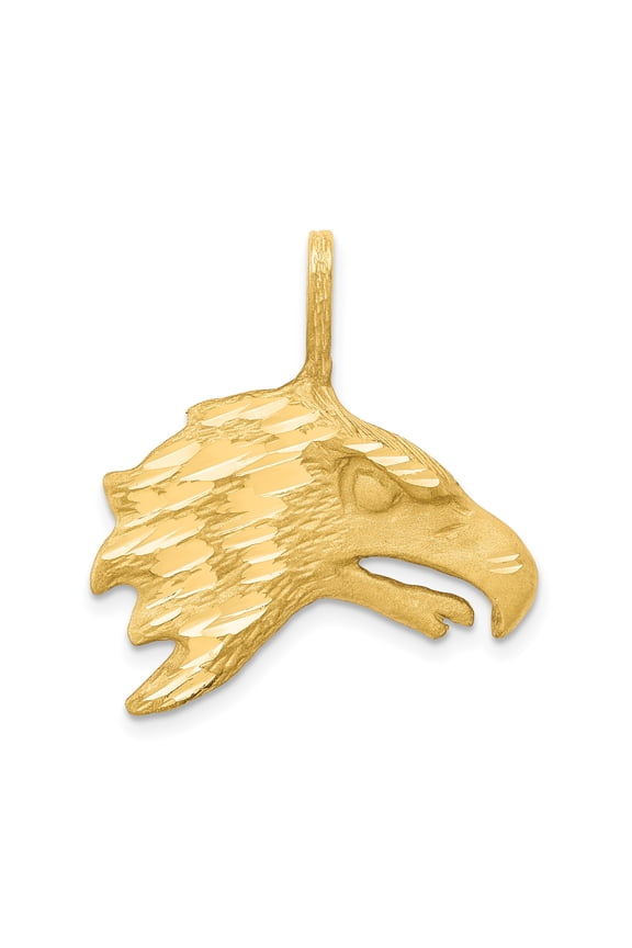 10k Yellow Gold Eagle Head Pendant Charm, Diamond-Cut Textured Patriotic Design for Men