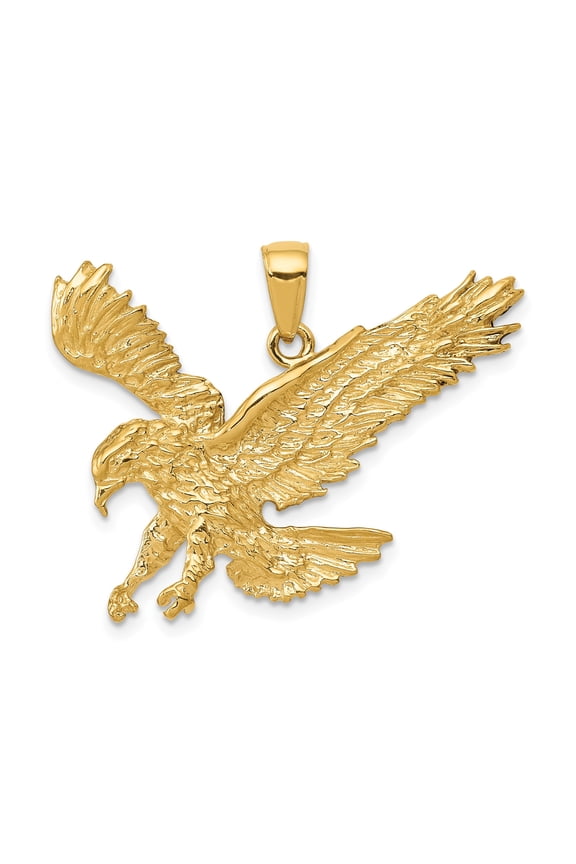 10k Yellow Gold Eagle Pendant for Men, Flying Bird in Flight Symbolizing Strength, Freedom, and Power, Bold Patriotic Wildlife Necklace, Masculine Nature-Inspired Fashion Jewelry