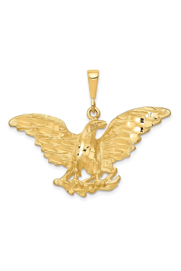 10k Yellow Gold Eagle Pendant for Men, Spread Wings Patriotic Charm Symbolizing Freedom and Strength, Bald Eagle Military Necklace for Gold Chains, Unisex American Style Jewelry