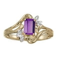thumbnail image 1 of 10k Yellow Gold Emerald-cut Amethyst And Diamond Ring, 1 of 2