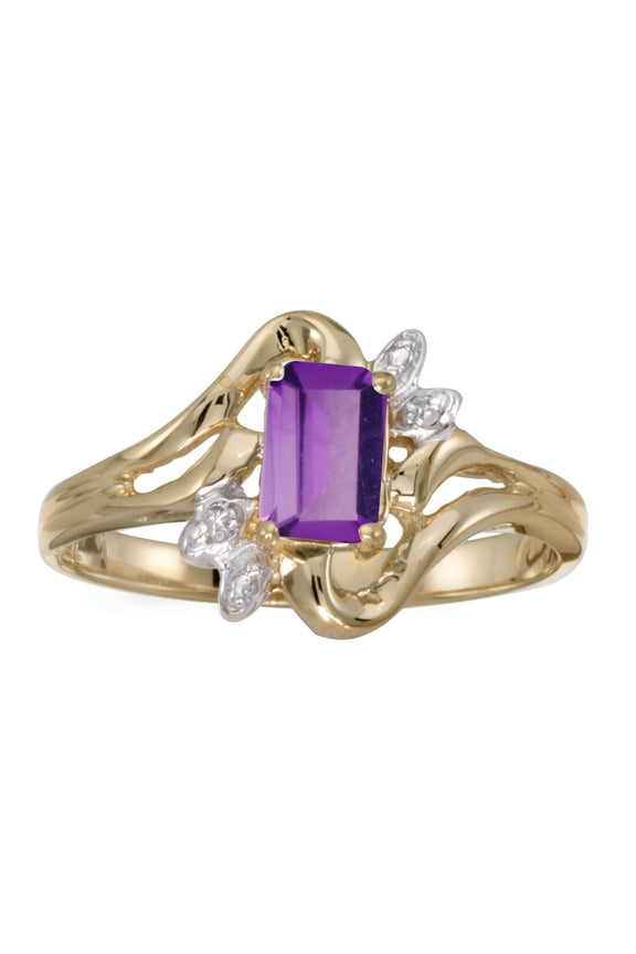 10k Yellow Gold Emerald-cut Amethyst And Diamond Ring