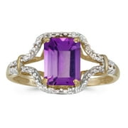DIRECT-JEWELRY 10k Yellow Gold Emerald-cut Amethyst And Diamond Ring