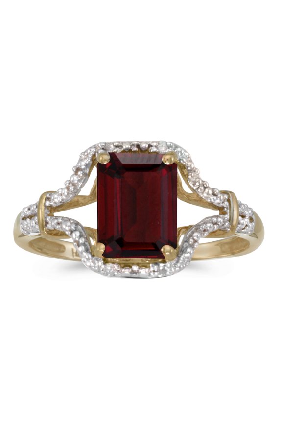 10k Yellow Gold Emerald-cut Garnet And Diamond Ring