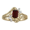 thumbnail image 1 of 10k Yellow Gold Emerald-cut Garnet And Diamond Ring, 1 of 2