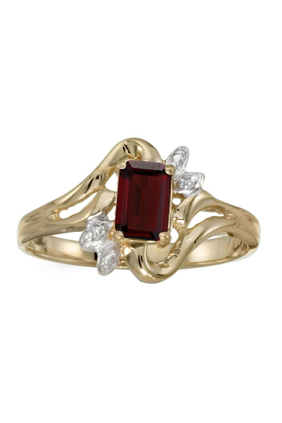 10k Yellow Gold Emerald-cut Garnet And Diamond Ring