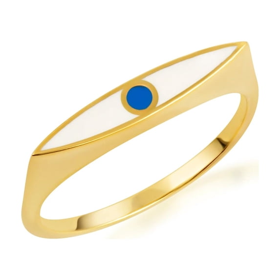 10k Yellow Gold Enamel Evil Eye Marquise Signet Ring (Size 4)