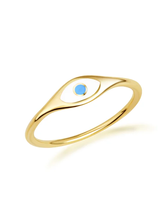10k Yellow Gold Enamel Evil Eye Of Protection Band Ring (Size 9)