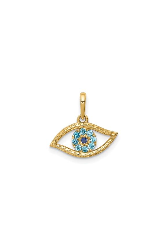 10k Yellow Gold Evil Eye Pendant for Women with Blue and Light Blue Gemstones, Protective Spiritual Amulet Necklace, Mediterranean Symbol for Good Luck and Energy Healing