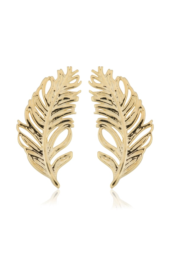 KoolJewelry 10k Yellow Gold Feather Earrings
