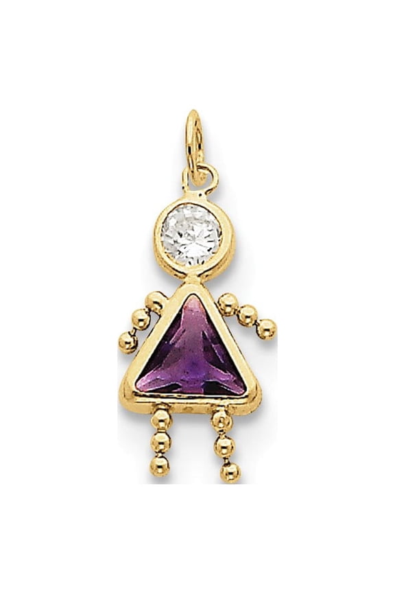 10k Yellow Gold February Girl Birthday Month Colored Stone Charm