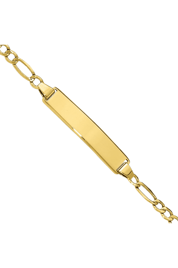 10K Solid Yellow Gold Figaro Link Name Bar Identification ID Bracelet