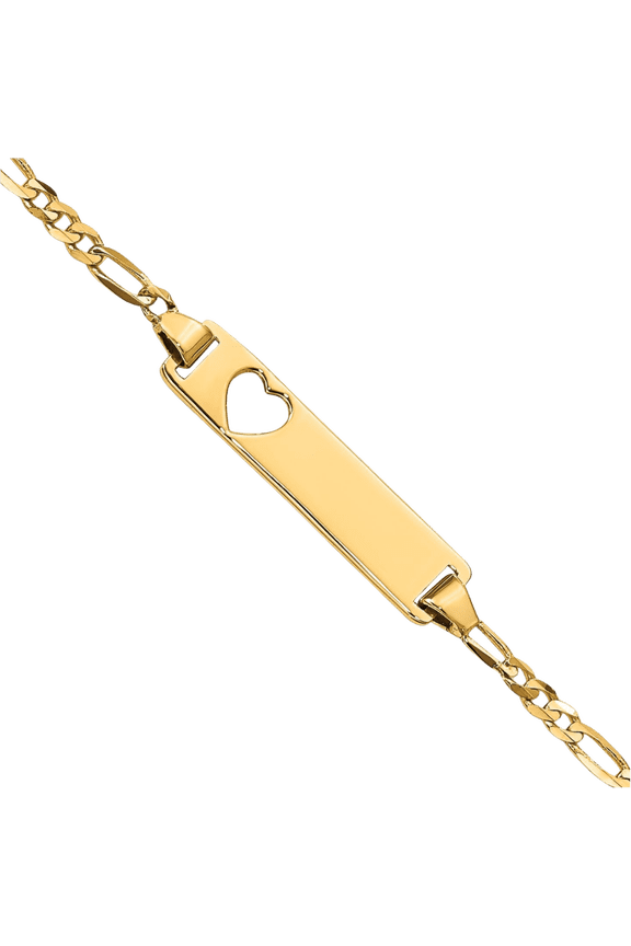 10K Solid Yellow Gold Figaro Link Name Bar Identification ID Bracelet