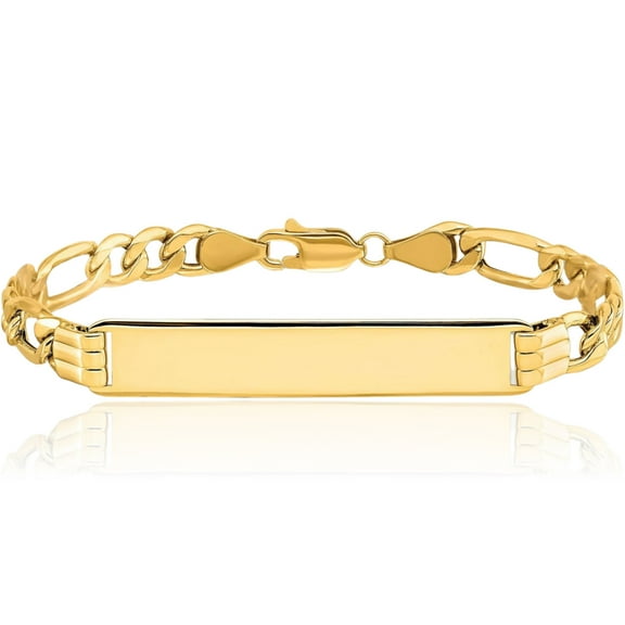 10K Solid Yellow Gold Figaro Link Name Bar Identification ID Bracelet
