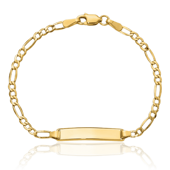 10K Solid Yellow Gold Figaro Link Name Bar Identification ID Bracelet