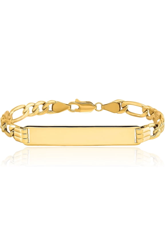 10K Solid Yellow Gold Figaro Link Name Bar Identification ID Bracelet