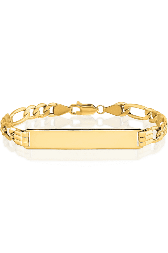 10K Solid Yellow Gold Figaro Link Name Bar Identification ID Bracelet