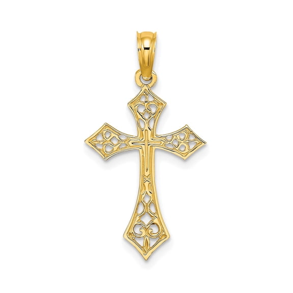 10K Yellow Gold Filigree Cross Charm Pendant, Polished, 20.6 mm