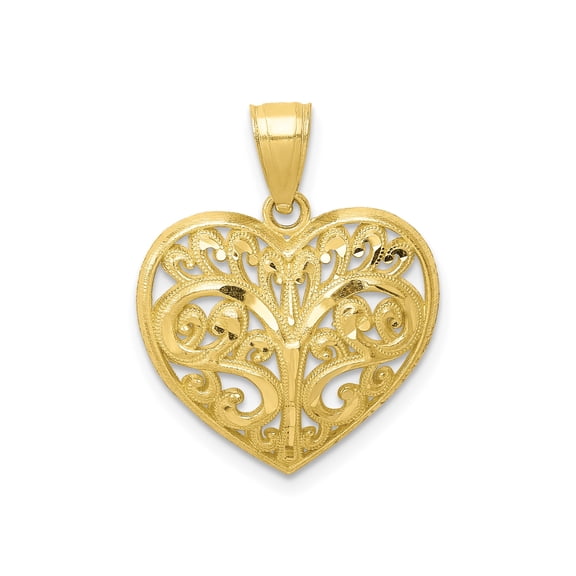 10k Yellow Gold Filigree Heart Pendant Necklace for Women with Intricate Scrollwork, Vintage Inspired Symbolic Fashion Jewelry for Everyday Wear or Anniversary