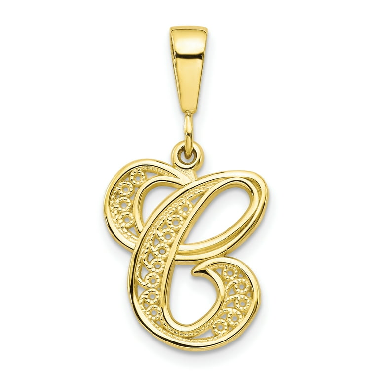 10k Yellow Gold Filigree Initial Monogram Name Letter C Pendant