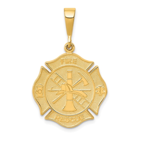 10k Yellow Gold Firefighter Maltese Cross Pendant for Men or Unisex with Helmet Ladder Axe Hydrant Symbols, Rescue Emblem Jewelry Honoring Strength Protection Service and Bravery