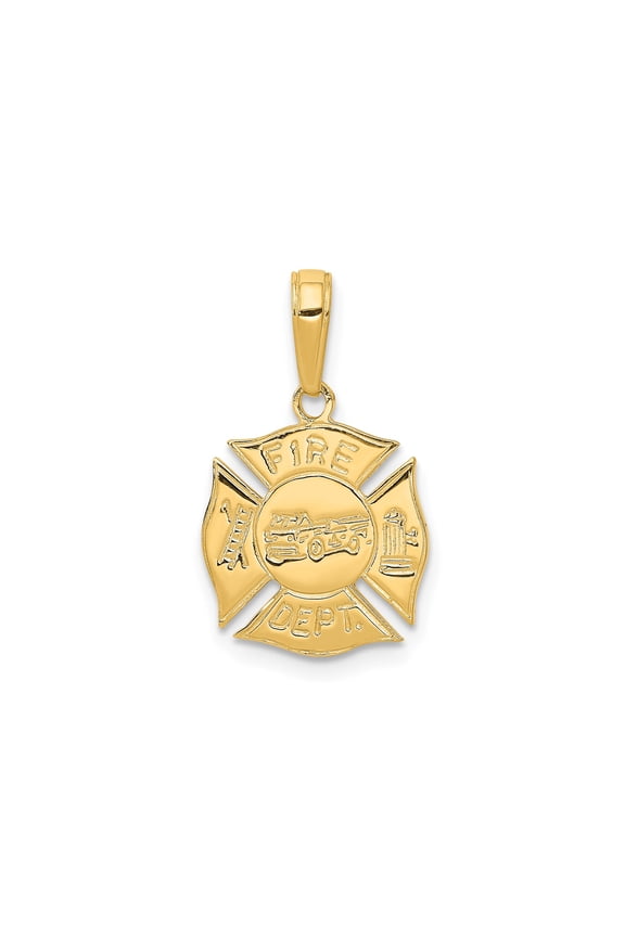 10k Yellow Gold Firefighter Pendant for Men, Maltese Cross Fire Department Necklace with Fire Truck, Ladder, Hydrant Symbols, Bravery and Service Emblem, Unisex First Responder Jewelry