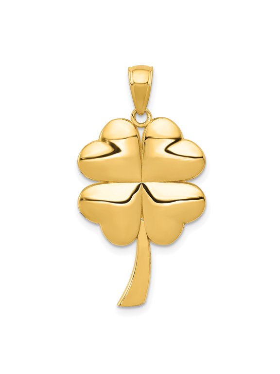 10k Yellow Gold Four Leaf Clover Pendant Necklace for Women or Unisex, Polished Shamrock Charm, Lucky Irish Symbol Jewelry for Daily Wear or St Patricks Day
