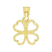 Solid 10k Gold Four Leaf Clover Pendant for Necklace, Good Luck Charm