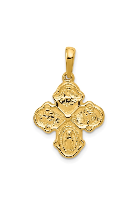 10k Yellow Gold Four-Way Catholic Cross Pendant with Sacred Heart and Saints