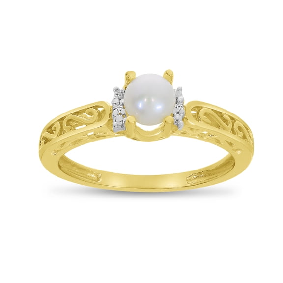 10k Yellow Gold Freshwater Cultured Pearl And Diamond Ring
